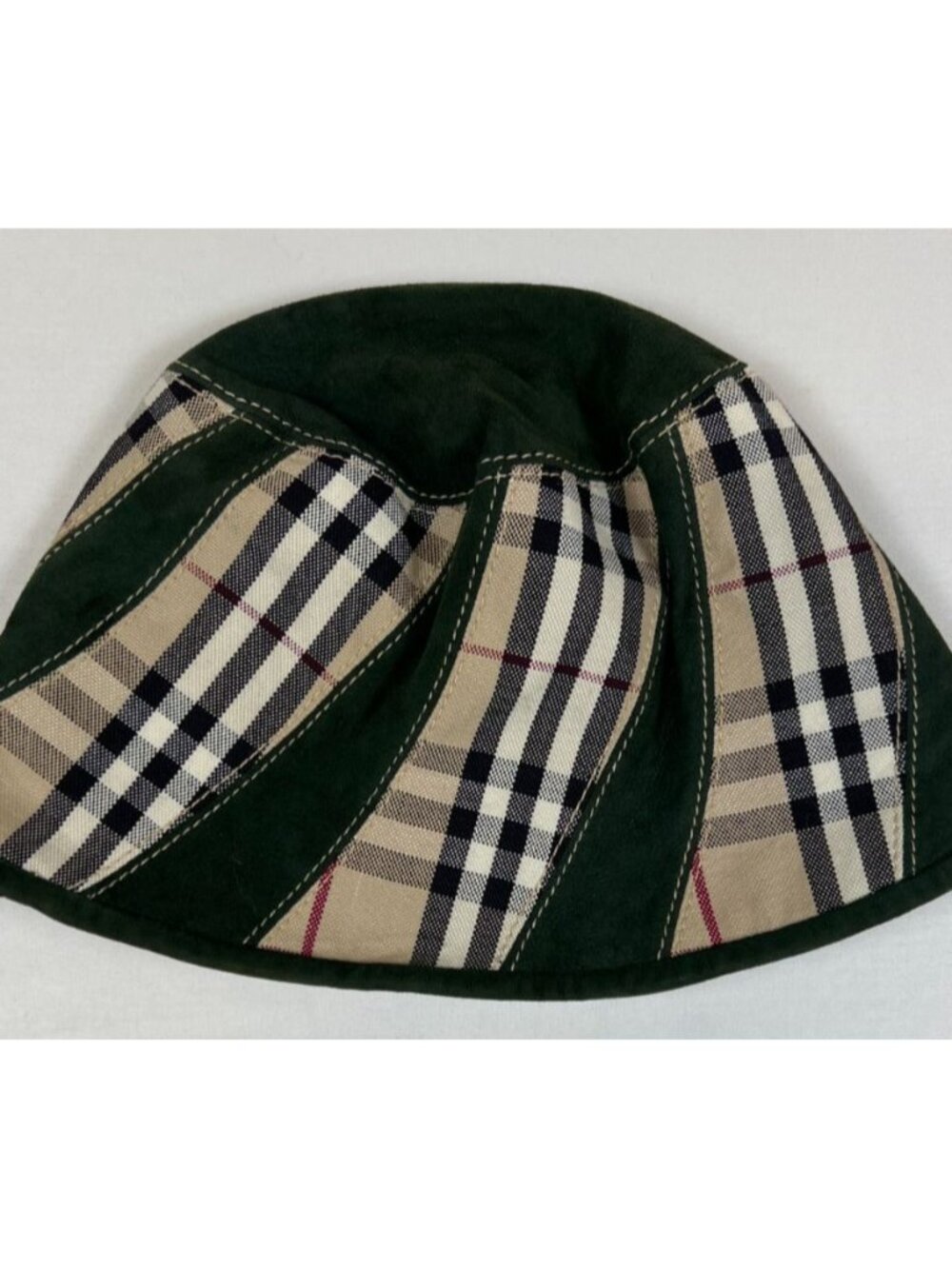 Vintage Burberry London Bucket Hat Nova Check Green Suede Made In Italy Medium